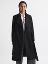 Reiss Black Freja Tailored Wool Blend Longline Coat