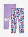JoJo Maman Bébé Lilac Purple Guinea Pig & Floral Girls' 2-Pack Leggings