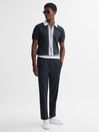 Reiss Eclipse Blue London Slim Fit Cotton Knitted Half-Zip Polo T-Shirt