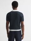 Reiss Eclipse Blue London Slim Fit Cotton Knitted Half-Zip Polo T-Shirt