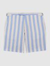 Reiss Blue Multi Fresno Linen Adjustable Striped Shorts