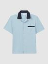 Reiss Soft Blue/Navy Troon Cuban Collar Contrast Shirt