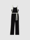 Reiss Black/White Salma Petite Contrast Trim Belted Jumpsuit