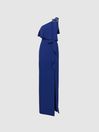 Reiss Prussian Blue Joelle Halston One-Shoulder Front Slip Maxi Dress