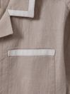 Reiss Stone/White Vitan Linen Contrast Cuban Collar Shirt
