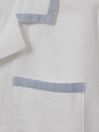 Reiss White/Soft Blue Vitan Linen Contrast Cuban Collar Shirt