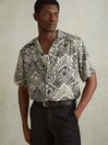 Reiss White/Black Levesi Abstract Print Cuban Collar Shirt