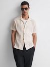 Reiss Ecru Scorpios Crochet Cuban Collar Button Through T-Shirt