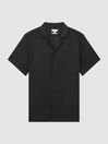 Reiss Black Rebel Slim Fit Linen Cuban Collar Shirt
