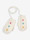 JoJo Maman Bébé Cream Floral Embroidered Cable Mittens