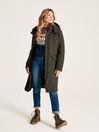 Joules Chatsworth Green Showerproof Long Diamond Quilted Coat With Hood