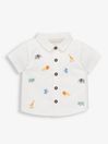 JoJo Maman Bébé White Safari Embroidered Baby Shirt & Shorts Set