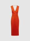 Reiss Orange Jayla Fitted Wrap Design Midi Dress