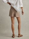 Reiss Mink Neutral Cleo Linen Garment Dyed Drawstring Shorts