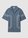 Reiss Airforce Blue Arlington Mercerised Cotton Embroidered Shirt