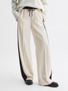 Reiss Cream May Wide Wide Leg Contrast Stripe Drawstring Trousers