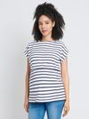 JoJo Maman Bébé White/Navy Stripe Maternity & Nursing Double Layer Top