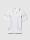 Reiss White/Sage Arlington Mercerised Cotton Embroidered Shirt