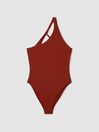 Calvin Klein Dark Magma Red Underwear Ribbed One Shoulder Swimsuit