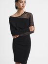Reiss Black Deanna Bodycon Knitted Sheer Midi Dress