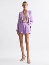 Reiss Lilac Hollie Petite Double Breasted Linen Blazer