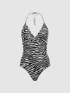 Reiss Black/White Gia Halter Neck Zebra Print Swimsuit