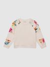 Reiss Pink Brooke Junior Floral Print Cotton Jersey Sweatshirt
