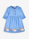 JoJo Maman Bébé Blue Hedgehog Appliqué Button Front Dress