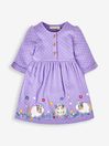JoJo Maman Bébé Lilac Purple Guinea Pig Appliqué Button Front Dress