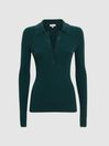 Reiss Green Sienna Ribbed Space Wool Polo Shirt