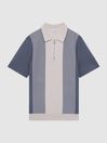 Reiss Airforce Blue/Ecru Milton Half-Zip Striped Polo T-Shirt