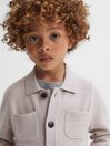Reiss Oatmeal Melange Forester Junior Long Sleeve Button Through Shirt