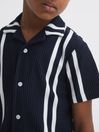 Reiss Navy/White Castle Junior Ribbed Cuban Collar Shirt
