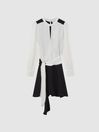 Reiss Ivory/Black Sadie Colourblock Belted Mini Dress