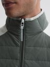 Reiss Sage/White Clubhouse Funnel Neck Hybrid Quilted Gilet
