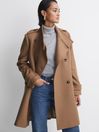 Reiss Camel Amie Wool Blend Double Breasted Coat