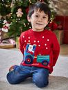JoJo Maman Bébé Red Santa In A Tractor Appliqué Sweatshirt