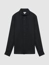 Reiss Black Rex Linen Cutaway Collar Shirt