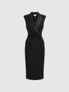 Reiss Black Amari Fitted Double Breasted Midi Dress