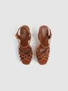 Reiss Tan Elle Leather Raffia Platform Wedge Heels