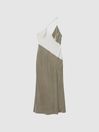 Reiss Silver Keeley Silk-Velvet Asymmetric Strap Midi Dress
