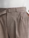Reiss Brown Rail Prince of Wales Check Belted Trousers