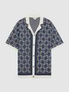 Reiss Blue Lotus Knitted Cuban Collar Shirt
