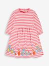 JoJo Maman Bébé Fuchsia Pink Fox & Tractor Girls' Stripe Appliqué Dress