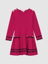 Reiss Bright Pink Paige Senior Knitted Flared Dress