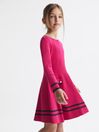 Reiss Bright Pink Paige Senior Knitted Flared Dress