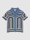 Reiss Blue Columbia Senior Crochet Cuban Collar Shirt