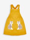 JoJo Maman Bébé Mustard Yellow Fox Girls' 2-Piece Appliqué Pinafore Dress & Top Set