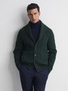 Reiss Forest Green Ashbury Cable Knitted Cardigan