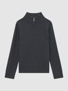 Reiss Anthracite Grey Tempo Senior Slim Fit Knitted Half-Zip Funnel Neck Jumper